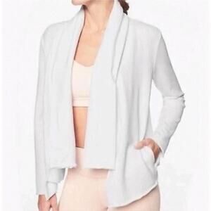 Athleta Tranquility White Open-Front Cardigan, Asymmetrical Hemline Size Medium